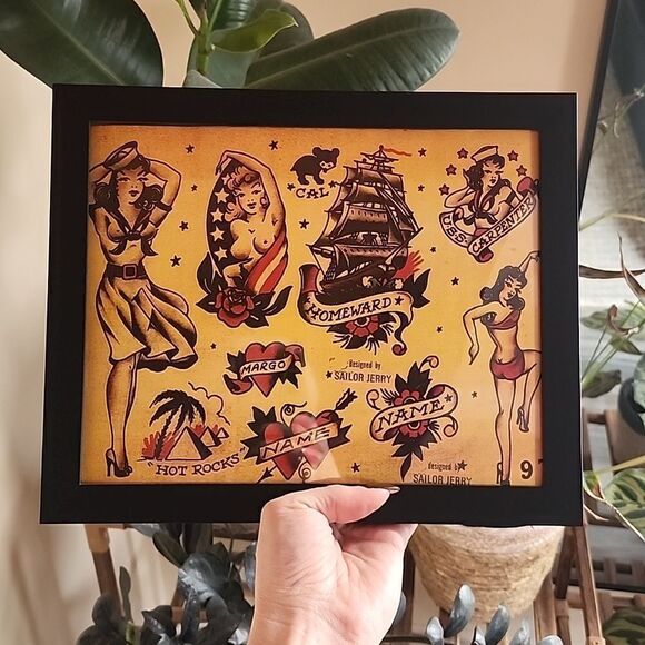 Framed American Traditional Tattoo Flash Art Print, 8x10 - Picture 1 of 1